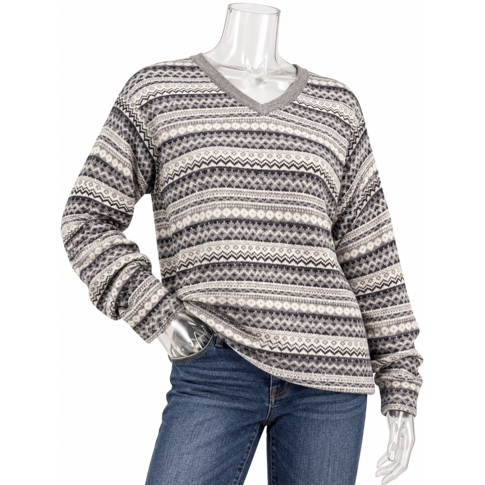 Nautica V-Neck Pullover Sweater Fair Isle Print Long Sleeve Top NWT SKUCH111